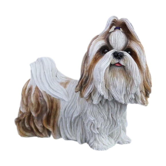 Estatua de perro maltés, escultura de resina para mesa de dormitorio, centro de mesa Corbata de cabello morado