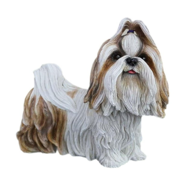 Estatua de perro maltés, escultura de resina para mesa de dormitorio, centro de mesa Corbata de cabello morado