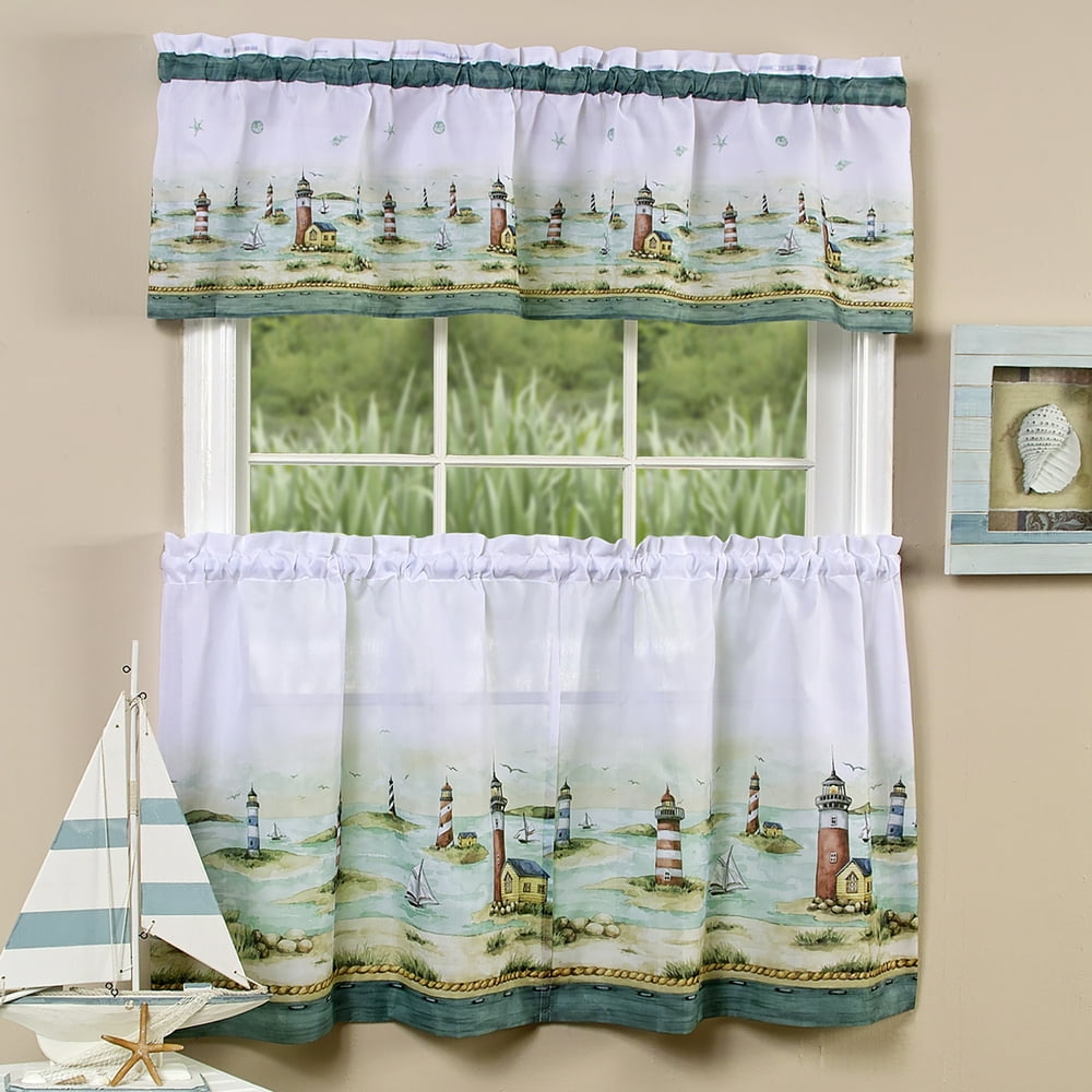 PowerSellerUSA 3Piece Kitchen Curtains and Valance Set, Seashore