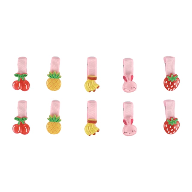 10 Piezas de Bonitos Clips para el Cabello de Conejo, Plátano, Fresa y Cereza para Niñas en Rosa, Amarillo y Rojo