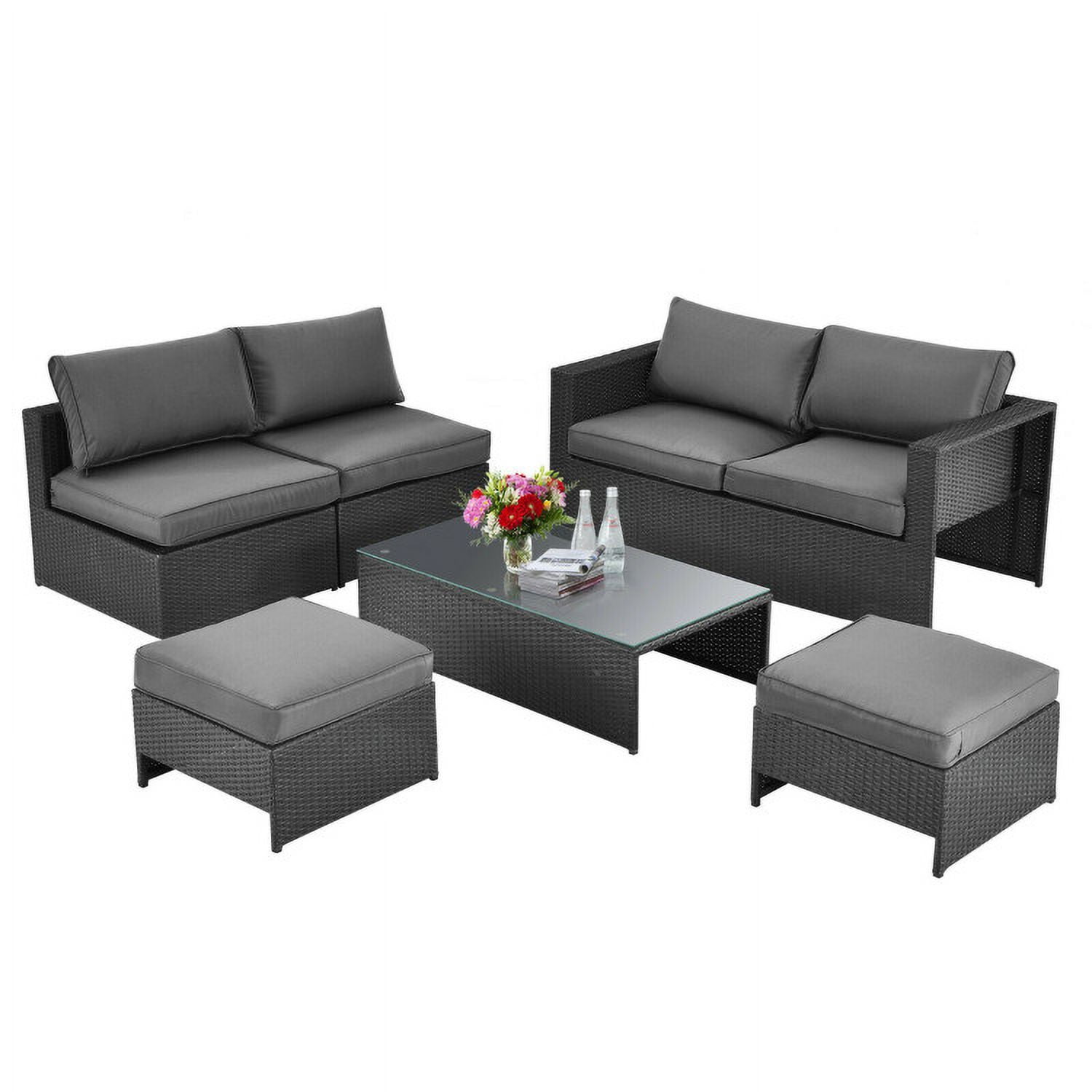 Aimee Lii 6 Pieces Patio Rattan Furniture Set with Glass Table and Cushioned Seat, Outdoor Patio Set, Gray Aimee Lii 6 Pieces Patio Rattan Furniture Set with Glass Table and Cushioned Seat, Outdoor Patio Set, Gray