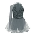 thumbnail image 2 of TTAO Robe Justaucorps de Danse Jazz à Paillettes pour Filles, Manches Longues, avec Strass, Tutu de Danse, Gris 12, 2 of 4