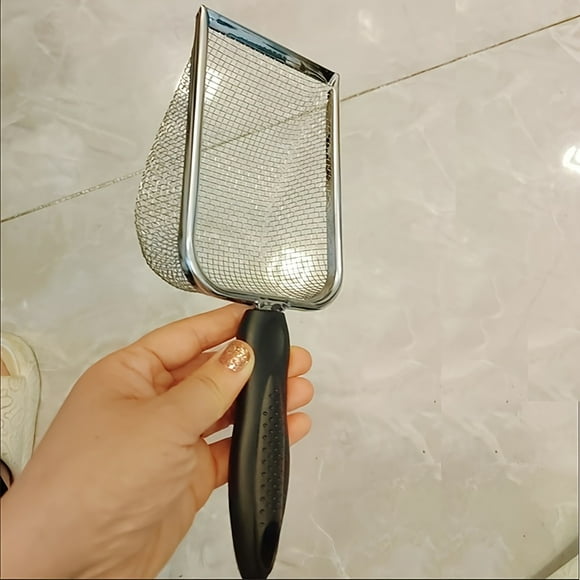 QJUHUNG Durable Stainless Steel Cat Litter Scoop with Fine Mesh Screen Easy-Clean Pet Waste Shovel for Cats Ergonomic Handle Dead Angle Design