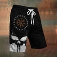 thumbnail image 2 of XIAONU Men's Norse Skull Compass Print Casual Shorts Loose Fit Mid Length Drawstring Waist Short Quick Dry Athletic Shorts, 2 of 3