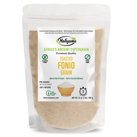 Nafajama Premium Gluten-Free Toasted Fonio Grain | Ancient African Super- grain| All-Natural, Non-GMO, Vegan, High-Fiber Superfood - 1 Bag of 2 lb / 907g