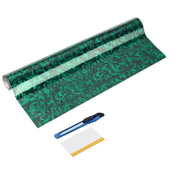 Uxcell 1Set 16" x 5ft PET Carbon Fiber Vinyl Wrap with Scraper, Green