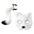 thumbnail image 4 of Conjunto de accesorios para disfraces de animales: máscara de gato sintética con cola, traje peludo y accesorios para cosplay. Blanco, 4 of 9