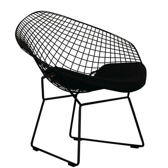 Aron Living Diamond 16" Mid-Century Metal Chair with Seat Pad in Black