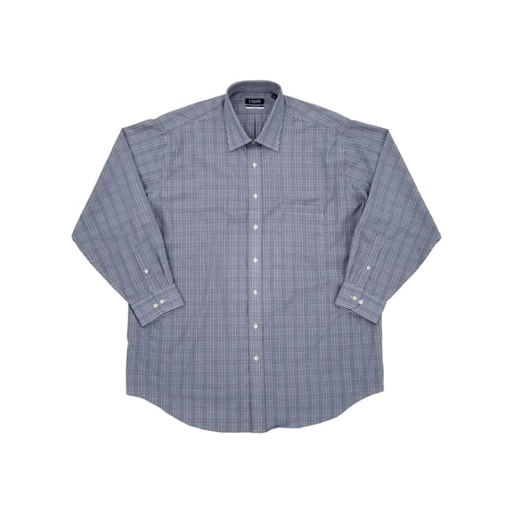 Chaps Mens Navy Plaid Big Fit Non Iron Flex Collar Dress Shirt 19 34-35