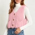 thumbnail image 2 of Cable Knit Sleeveless Vest for Women V Neck Button Down Soft Loose Knit Waistcoat Casual Daily Fall Winter Layering Sweater Gilet Pink, 2 of 9