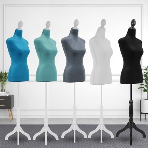 Mannequin Body Dress Form Torso Female Manikin 49.6-63.4 Inch Mannequin with Height Adjustable Wooden Tripod Stand for Clothes Display Sewing Wedding Dress, Black