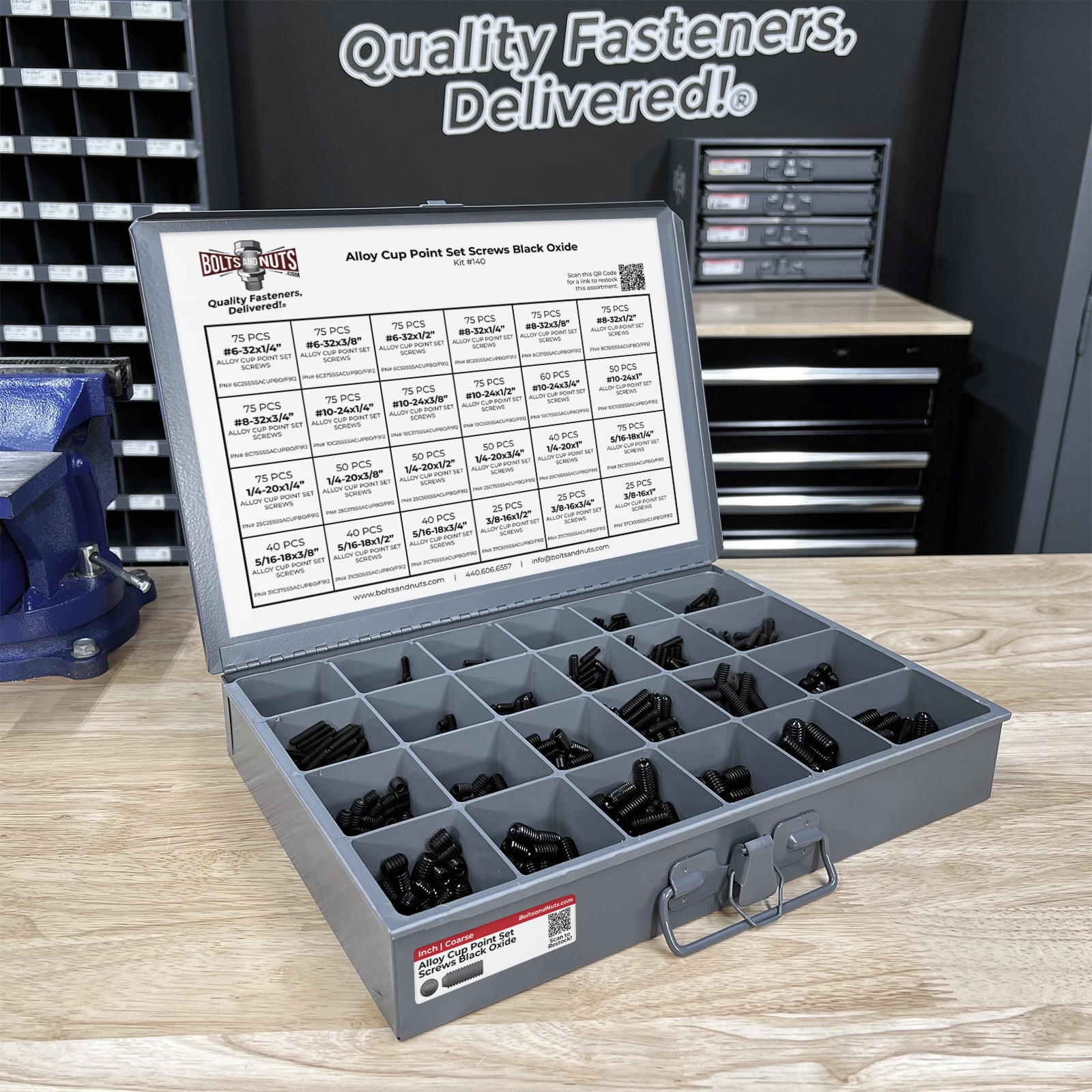 Alloy Steel Cup Point Allen Socket Set Screw Coarse Thread Black Oxide Assortment - 1396 Pieces