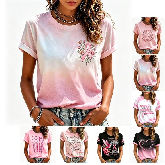 Breast Cancer Awareness Shirts Women Casual Short Sleeve Graphic Tees Tops October Breast Cancer Gifts for Woman