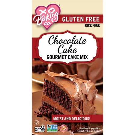 XO Baking Co. Gluten Free Chocolate Cake Gourmet Cake Mix; Non-GMO; Kosher; Rice Free; Soy Free; Dairy Free; Peanut Free; No Preservatives; No Artificial Flavors or Colors, 19.5oz