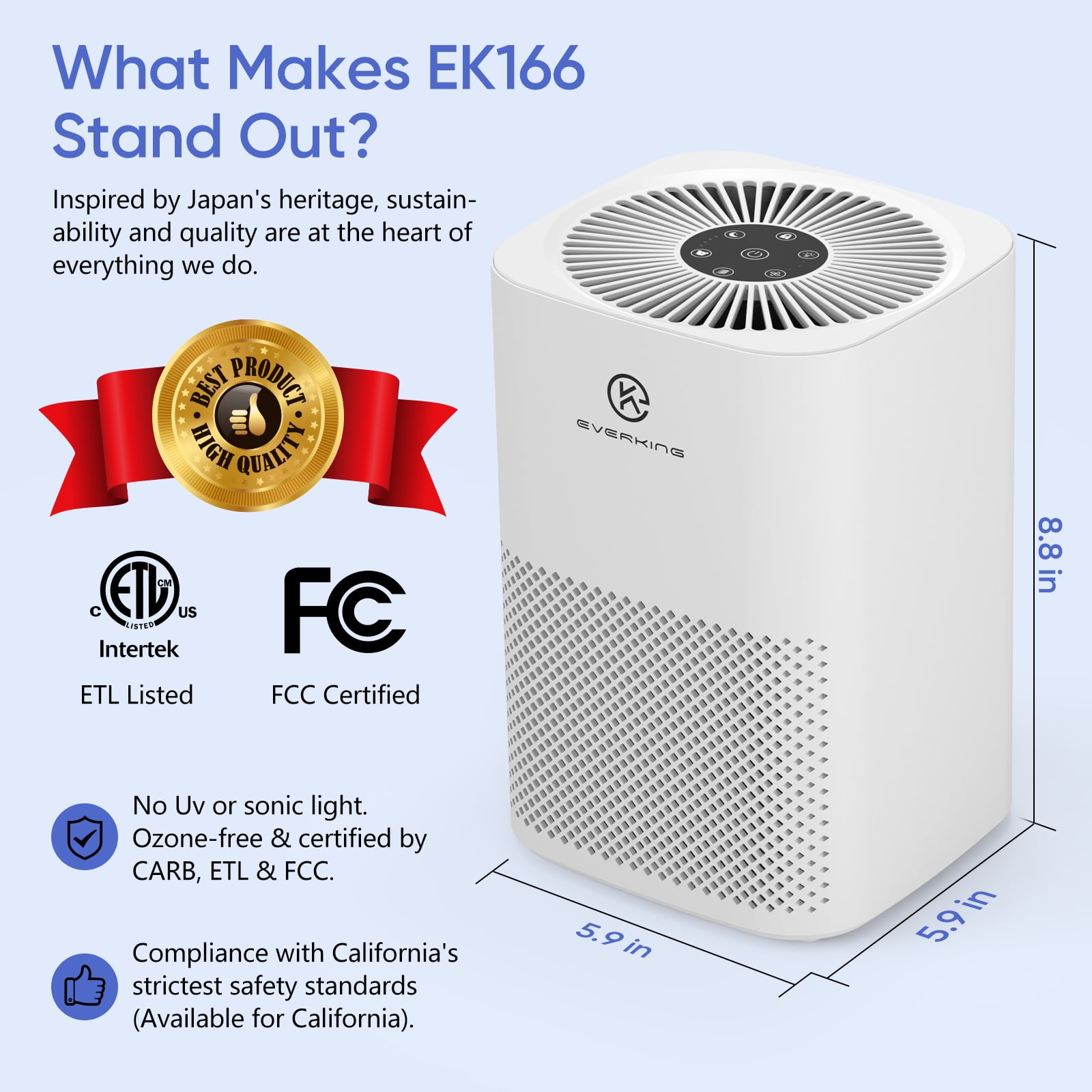 EVERKING Air Purifier for Allergies and Asthma, Desktop HEPA Air Cleaner for Bedroom, Home & Office