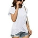 thumbnail image 3 of Camiseta de manga corta con cuello redondo para mujer, camisetas de manga de pétalo con dobladillo fruncido, elegantes, holgadas, de Color sólido, 3 of 6
