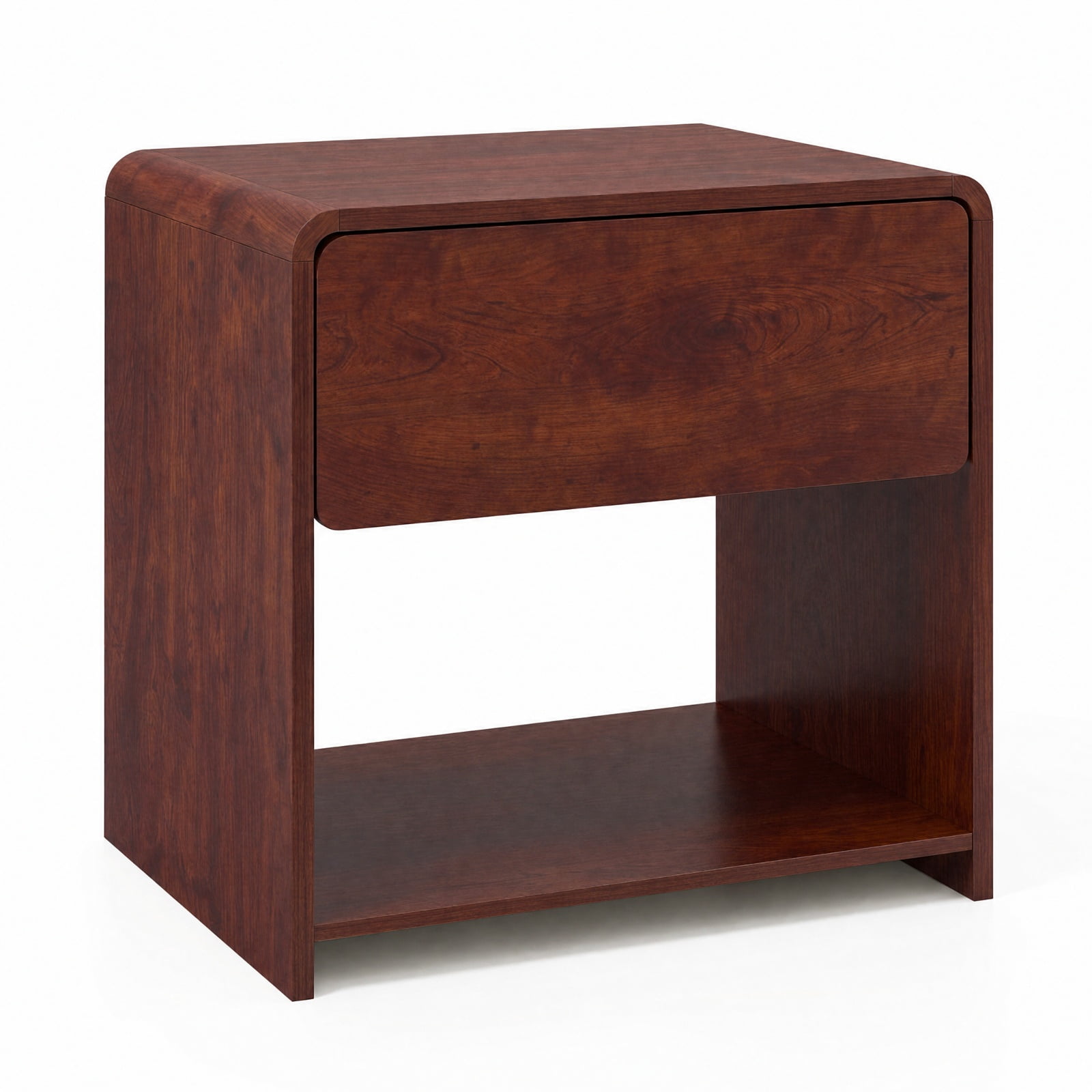 Furnibear 2-Tier Modern Style Nightstand with Drawer and Open Shelf for Bedroom for Bedroom Living Room Bedside Sofa Side Small Space, Walnut