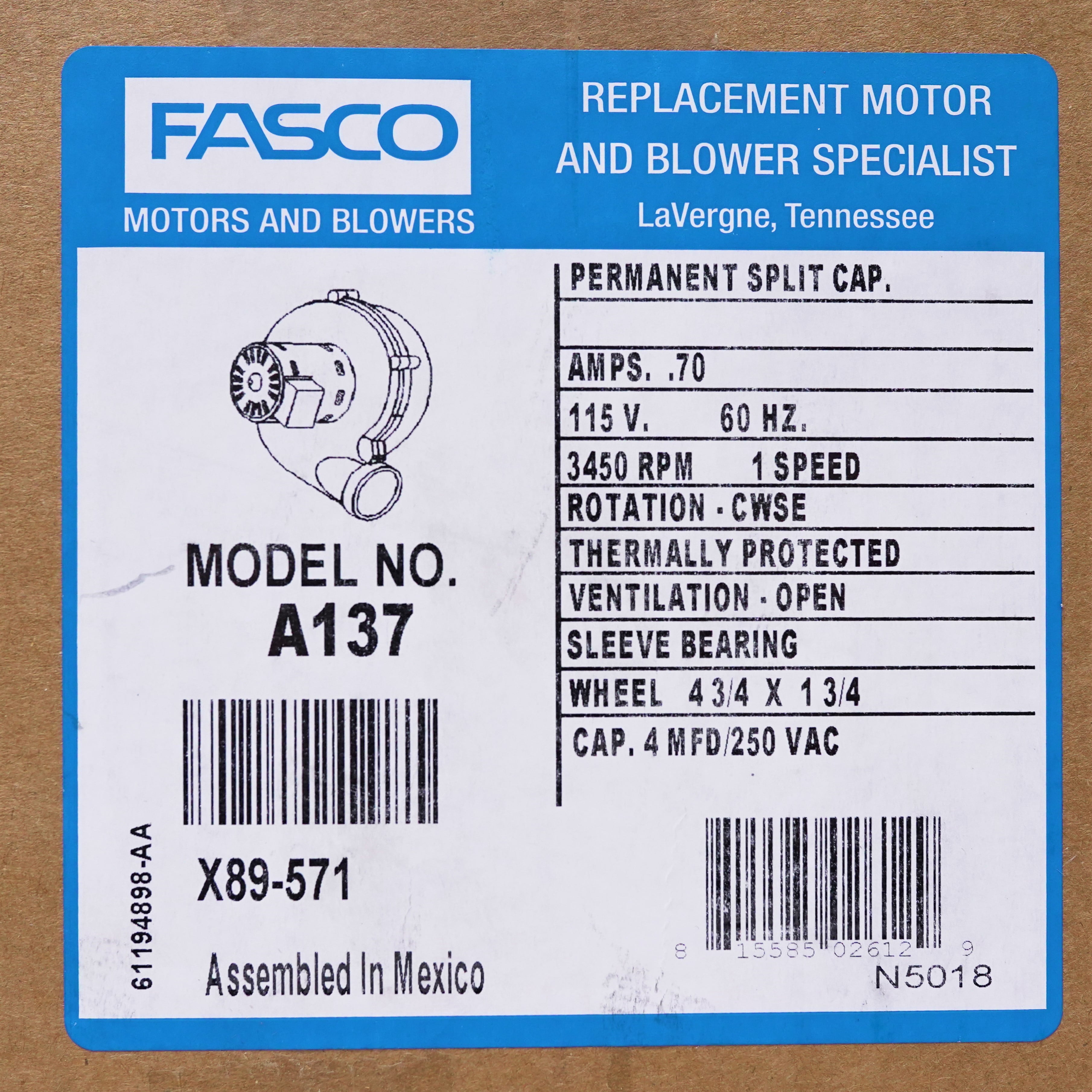 Fasco A137 Specific Purpose OEM Replacement Blower Assembly 