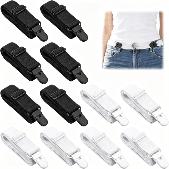 XIBUFE 6 Pair No Belts for Men and Women, Elastic Buckleless Belt, Side Lazy Belt Alternative for Jeans Pants Elastic No Belts for Men