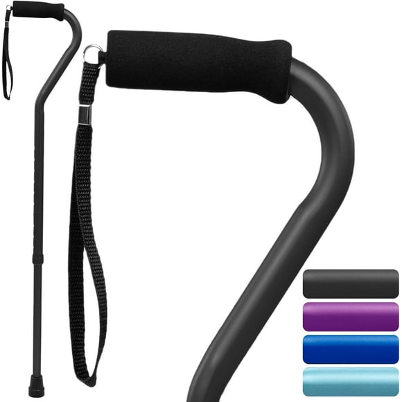 Offset Walking Cane with Comfort-Foam Handle - for Women, Men, Seniors - Lightweight & Adjustable Single Point Walking Stick with a Non-Slip Tip for Stability, Balance, & Support