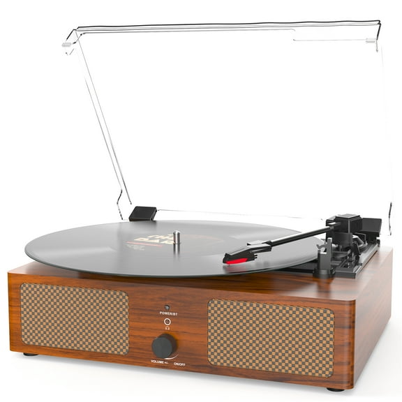 Udreamer Wireless Vintage Wooden Turntable with Bluetooth, Built-in Speakers