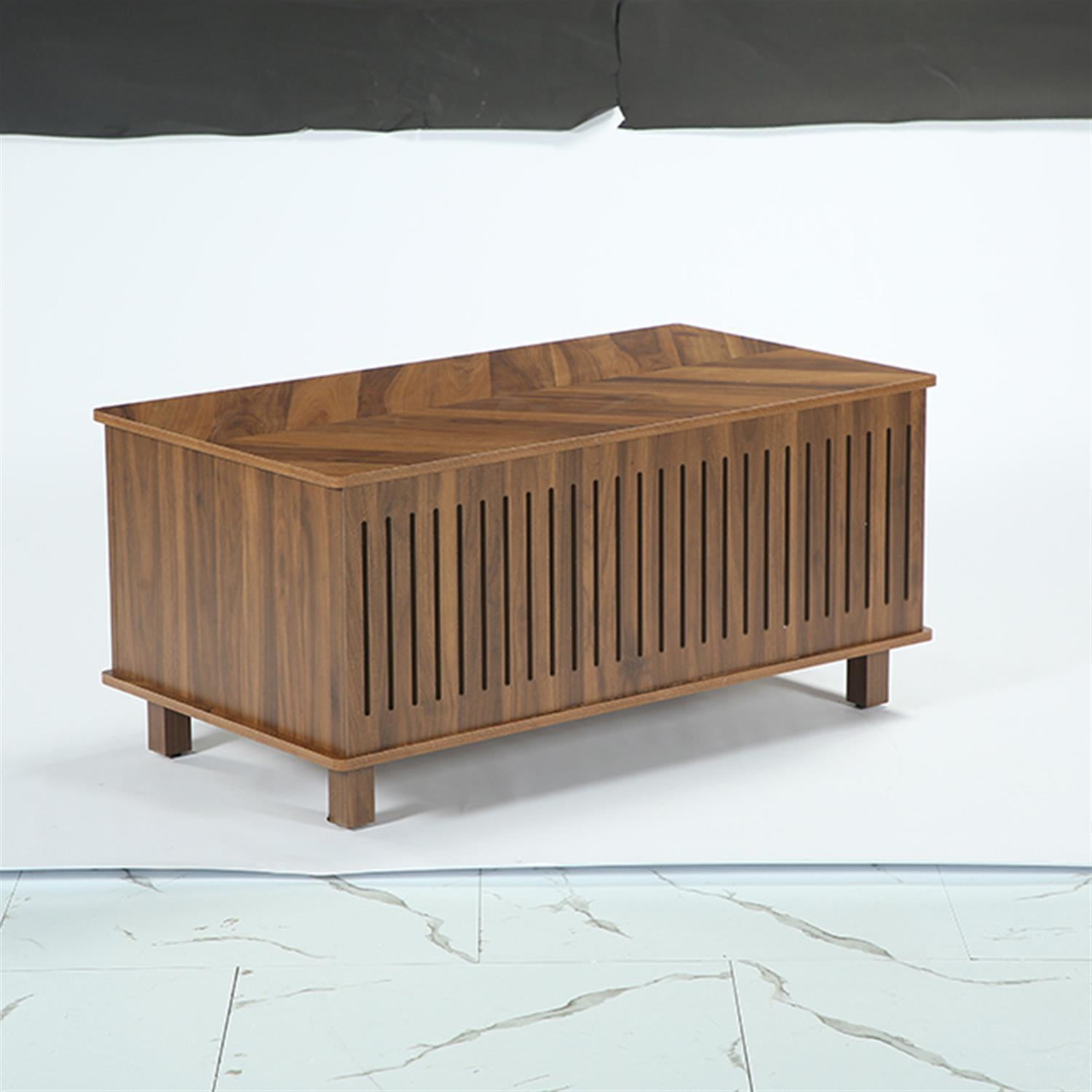 Demi Bonn 43" Coffee Table, Wood Lift Top Center Table With Large Storage & Fence Design for Home Living Room, Office, Brown