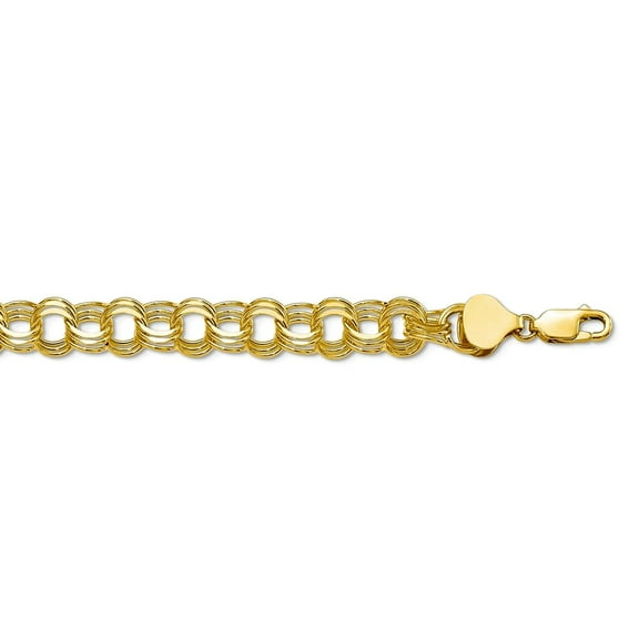 10k Yellow Gold Solid Polished Triple Link Charm Bracelet 8 Inch Lobster Claw 7mm Wide Link Charm Bracelet for Women