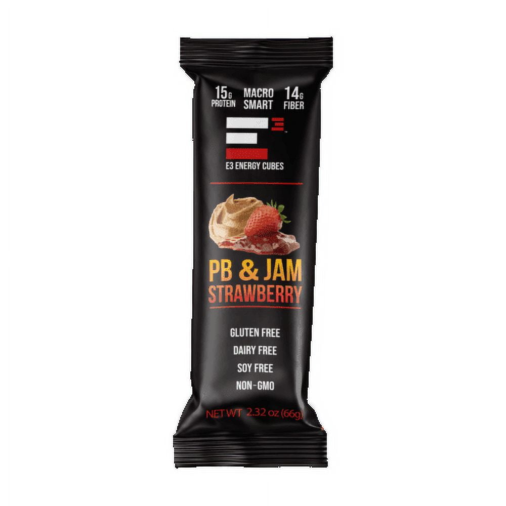 E3 Energy Cubes, PB & Jam Strawberry, Refrigerated Protein Bar, 3 Cubes