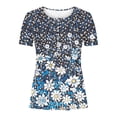 thumbnail image 4 of Frostluinai Boho Tops for Women Hide Belly Shirts Pleated Button V Neck Tunic Tops Short Sleeve Floral Shirts Casual Going Out T-Shirts, 4 of 5
