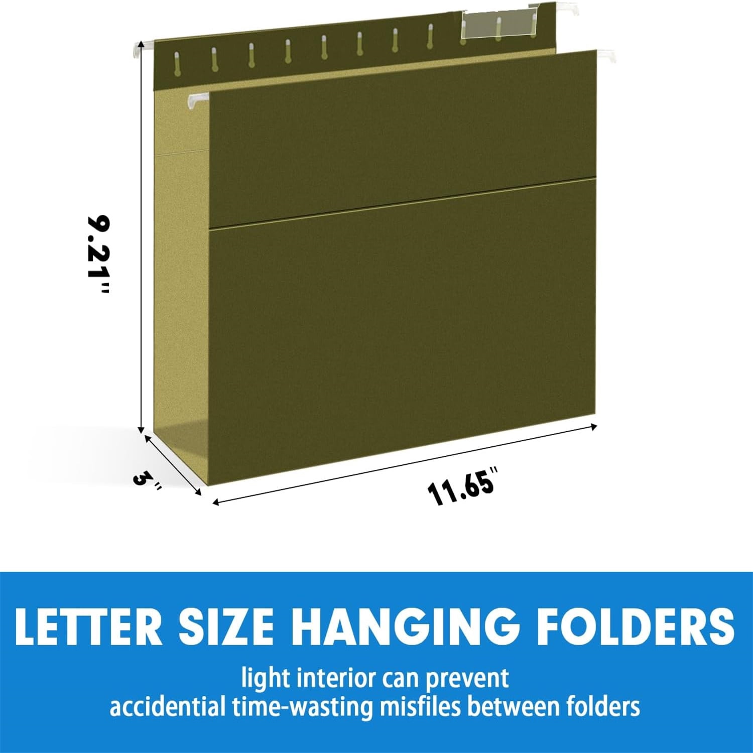 60 Pack Letter Size Reinforced Hanging Folders with Heavy Duty 3 Inch Expansion for Bulky Files, Filing Cabinet, Adjustable Tabs, Green