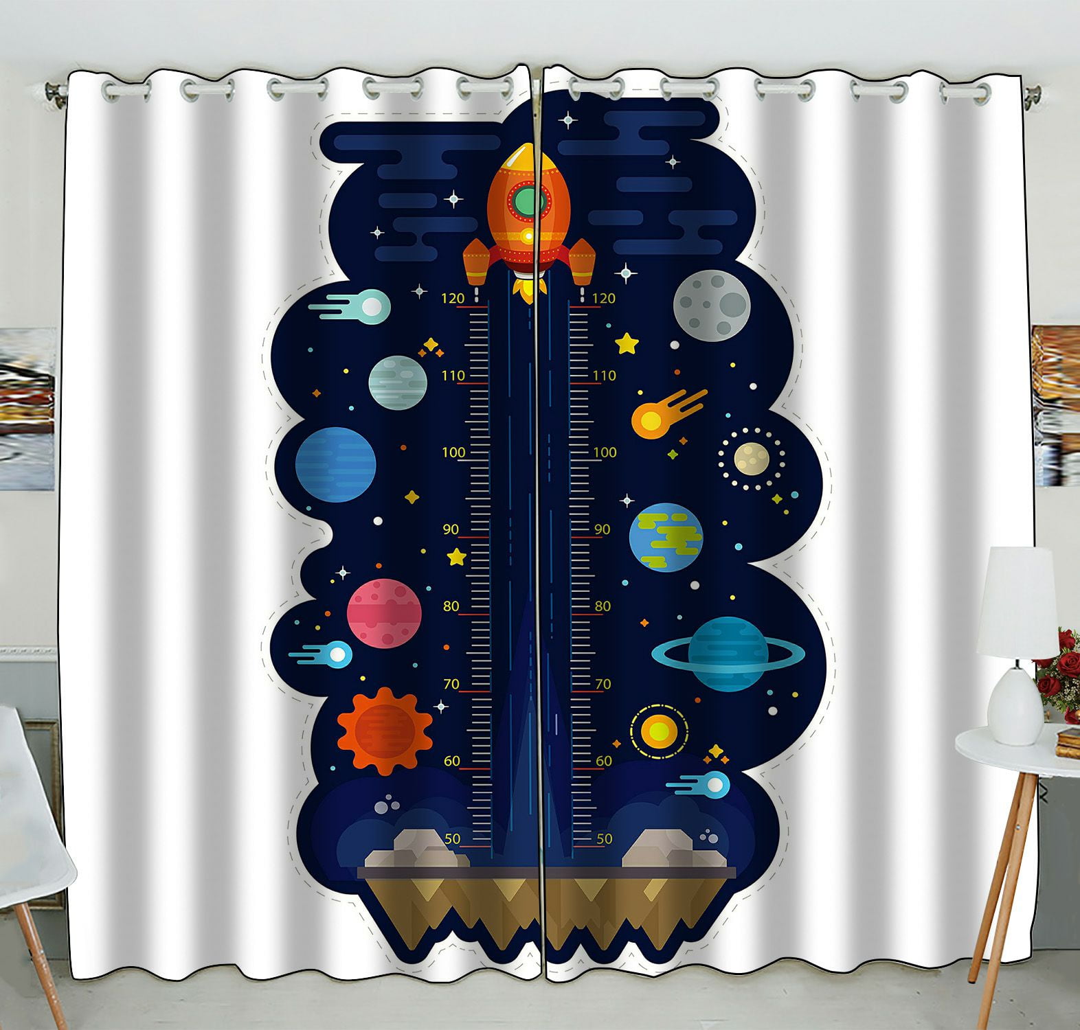 Abphqto Kids Height Chart With Space And Solar System Meter Wall Window Curtain Kitchen Curtain Window Drapes Panel 52x84 Inch Two Piece Walmart Com Walmart Com