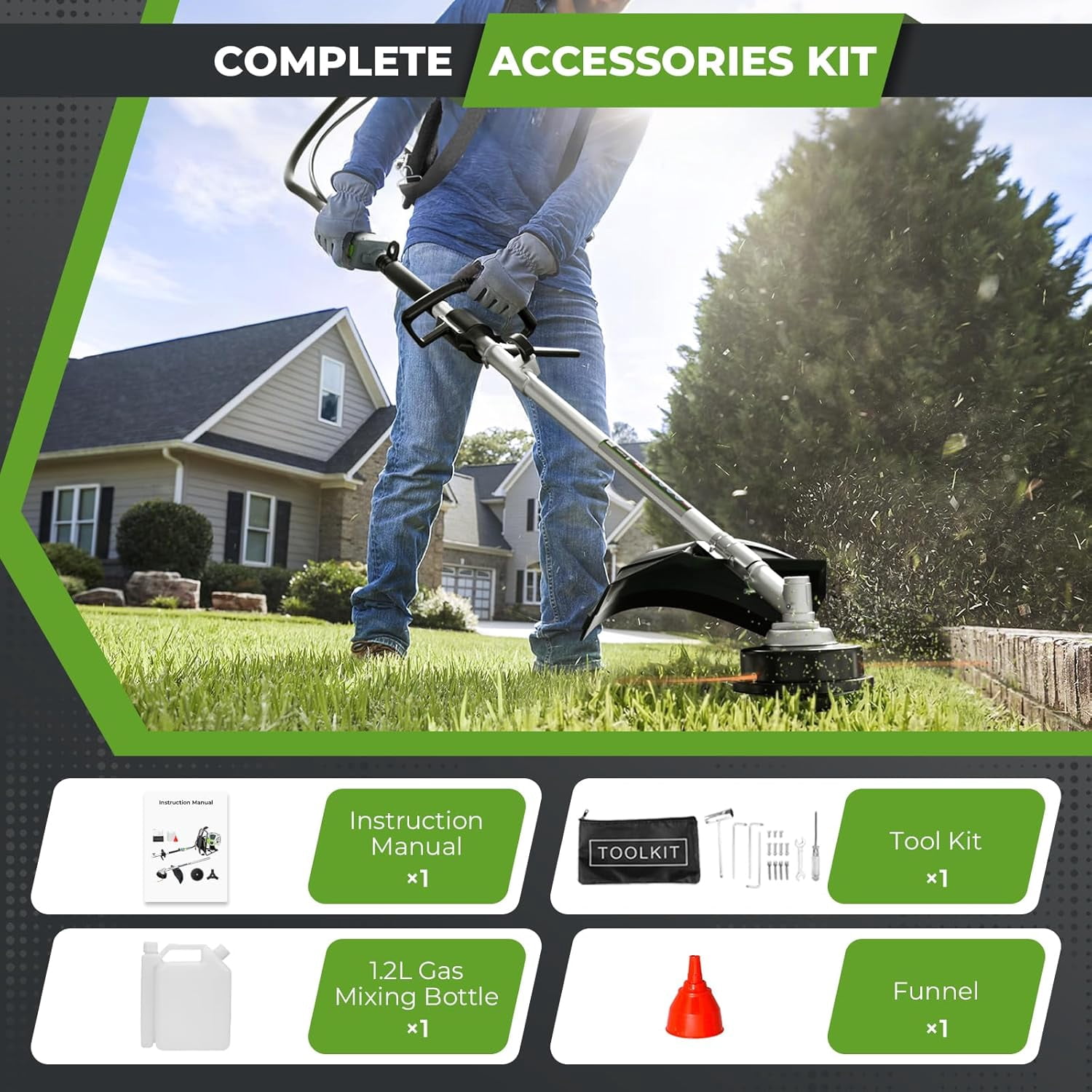 52CC 3-in-1 2-Stroke Gas Powered Weed Wacker, Backpack Weed Eater String Trimmer, Brush Cutter 3/40-Tooth Blade