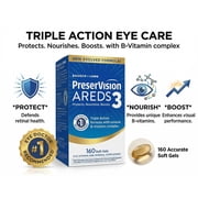 PreserVision AREDS3 Eye Vitamins with Additional 8 B-Vitamin Complex, 3-in-1 Macular Supplement, 160 Softgels