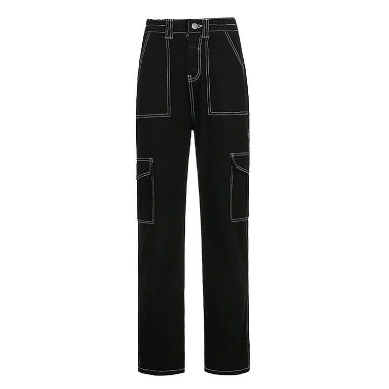TAIAOJING Cargo Pants Women High Waist Mid Waisted Wide Leg Pants