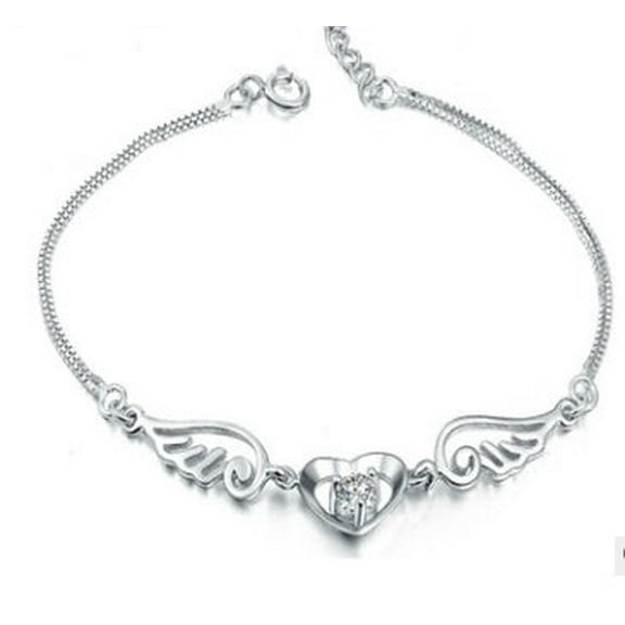 Heart Bracelet Plated Copper White Gold with Purple Diamond and White Diamond Accents Fashion Jewelry Gift for Her