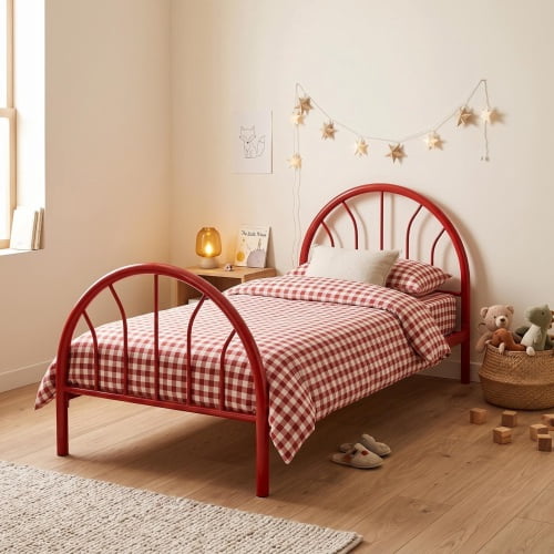 Heavy Duty Metal Twin Platform Bed Frame, 39" High, 16 Slats, Noise-Free, No Box Spring Needed, Easy Assembly, Red