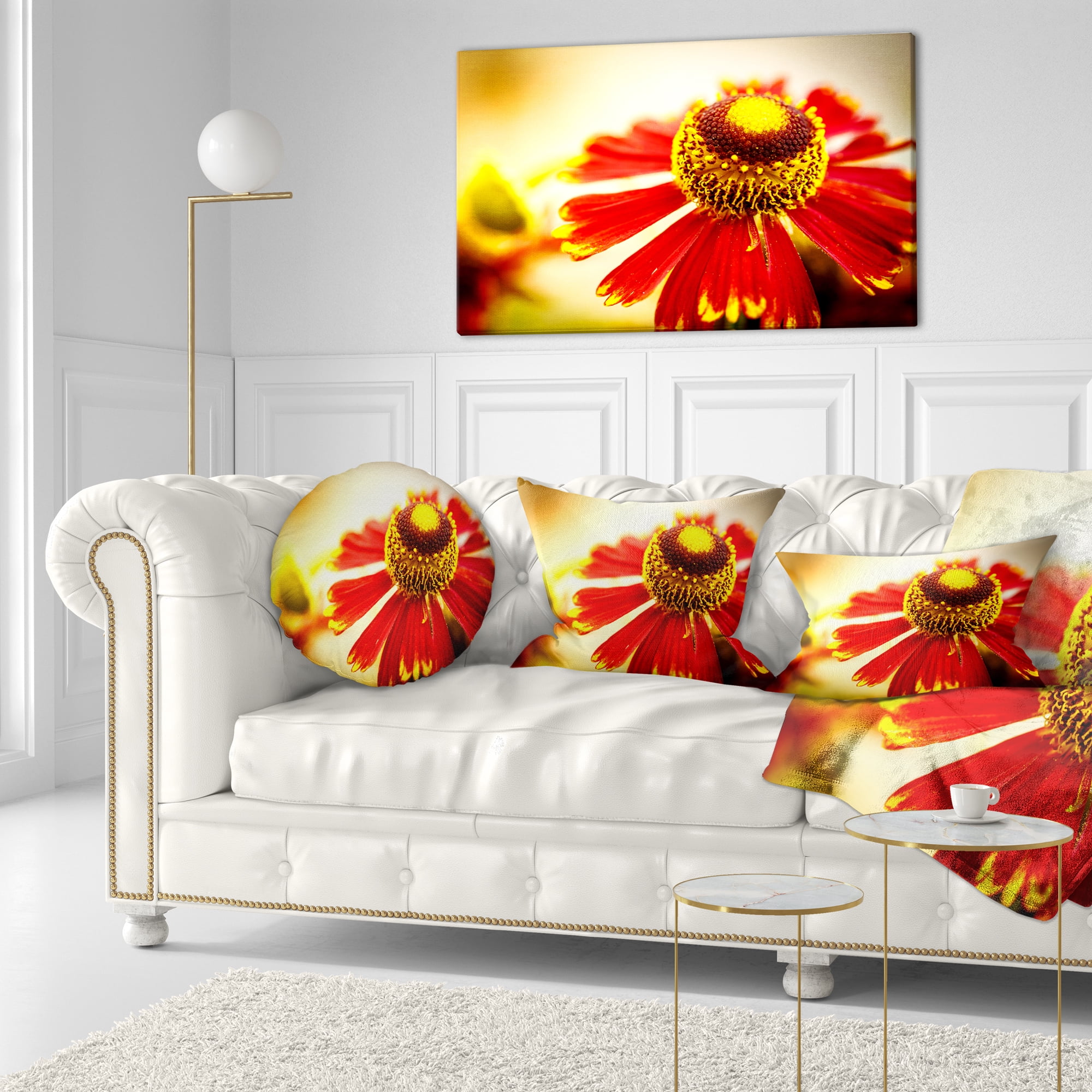 Designart Beautiful Flower on Yellow Background - Flower Throw Pillow - 12x20