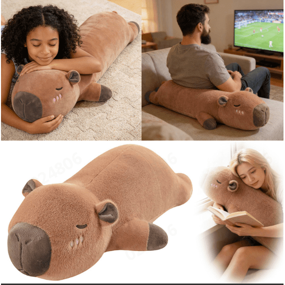 18.9in Soft Capybara Plush Cushion Body Pillows,Huggable Stuffed Animal Pillow, Cute Nap Pillow for Sofa, Bed, and Home Decor(Brown S)
