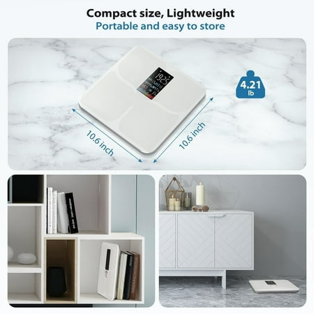 Body Fat Scale,Digital Smart Bathroom Scale for Body Weight, Large Color Display Screen, 16 Body Composition Metrics BMI, Water Weigh, Heart Rate, Baby Mode, 400lb, Rechargeable (White)