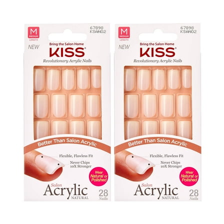 Kiss Salon Acrylic Natural 28 Count Medium Length Flat Tip (Pack of 2)