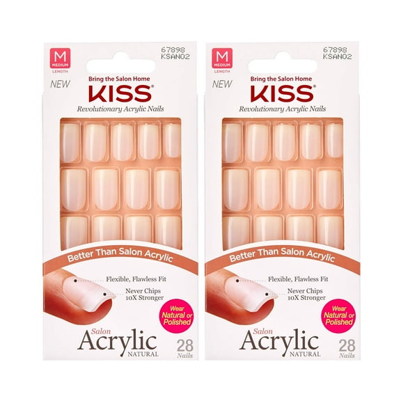 Kiss Salon Acrylic Natural 28 Count Medium Length Flat Tip (Pack of 2)