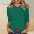 thumbnail image 2 of DENGDENG Womens Basic Tops Loose Fit 3/4 Length Sleeve Compression Shirts Woman Fall Crew Neck Solid Color Blouses Elbow T-Shirts Trendy Plus Size Clothes Dark Green S, 2 of 5