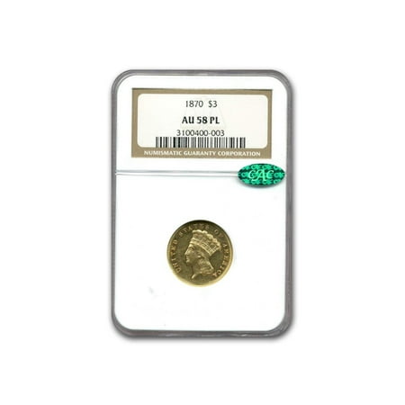 1870 $3 Gold Princess AU-58 NGC CAC (PL)