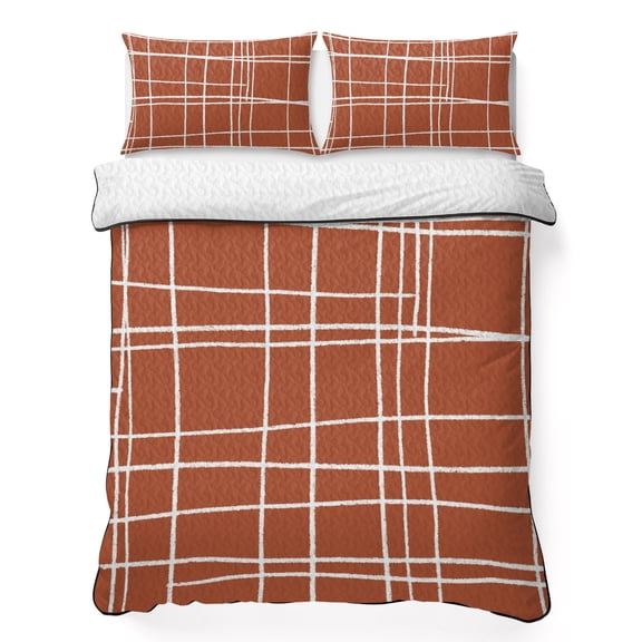 Quilts King Size Bedding Set, Orange White Striped Lightweight Quilted Comforter, Navy Indigo Contemporary Minimalist Art Soft Bedspread Coverlet with Pillow Covers for All Season, 96" x 106"