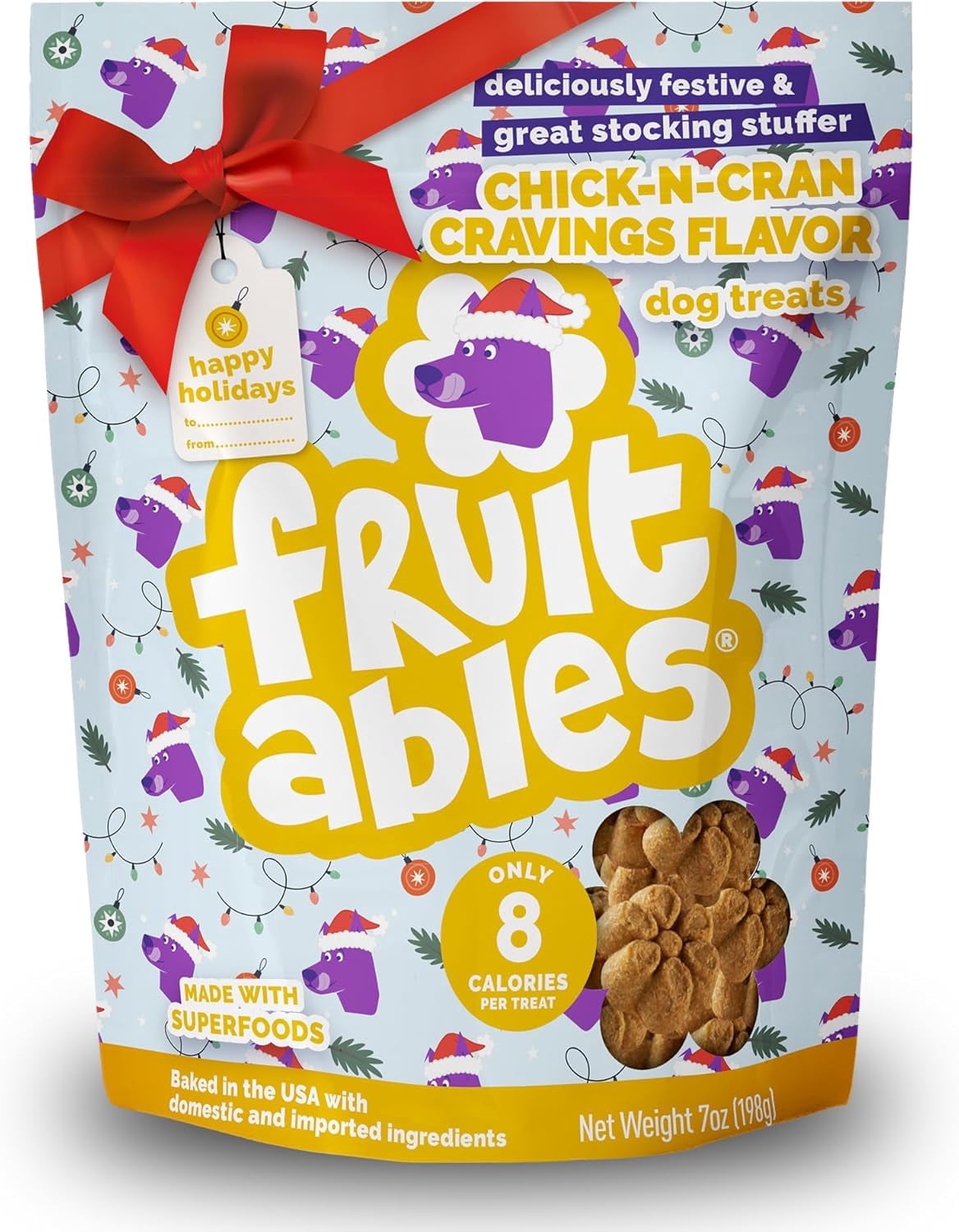 Fruitables Holiday Dog Treats – Chicken & Cranberry – 6-Pack (7 oz Bags) – Limited Edition Oven-Baked Crunchy Treats – Natural, Low-Calorie Seasonal Dog Snacks