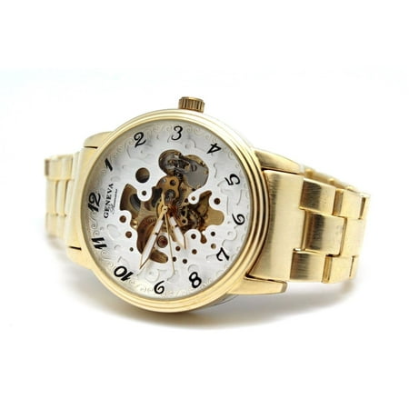 Golden Self-Winding Geneva Automatic Watch Premier Skeleton Dial Authentic