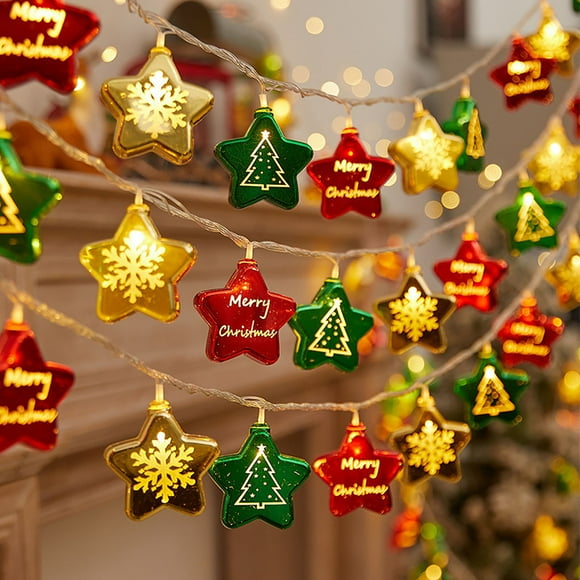 Isvgxsz Clearance Christmas Star String Lights, 20 LED Battery Operated Warm White Twinkle Lights Cute Hanging Fairy Light for Bedroom Room Car Party Home Indoor Outdoor Xmas Decor Tree Decorations…