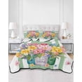 thumbnail image 2 of Full Size Quilt Bedding Set, Watercolor Floral Reversible Summer Quilt 3 Pieces, Spring Flowers Butterflies Leaves Green Lightweight Bedspreads Coverlets with 2 Pillow Shams for All Seasons, 2 of 5