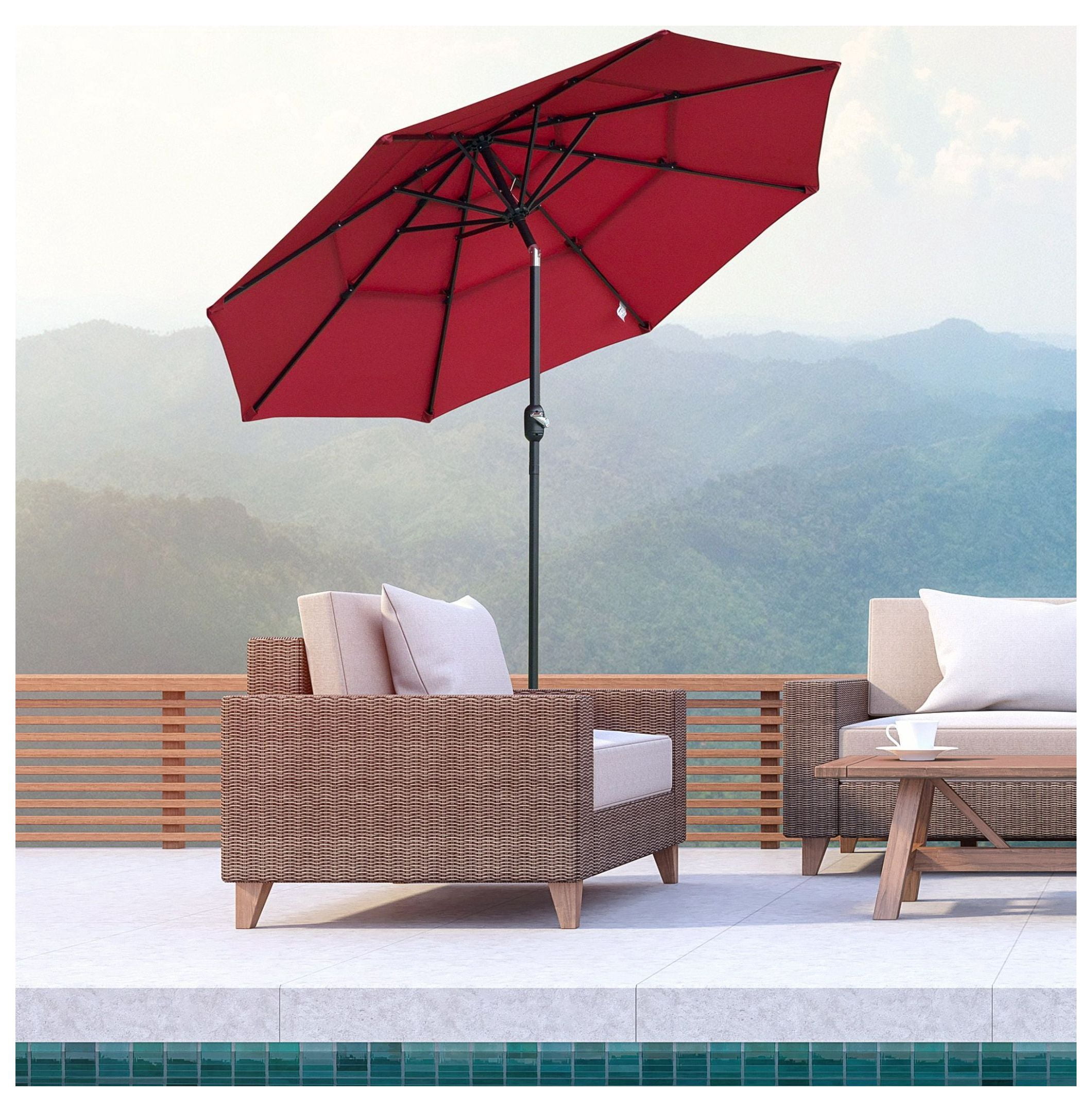 9' Patio Umbrella, Wine Red - Outdoor Market Umbrella with Crank & Tilt