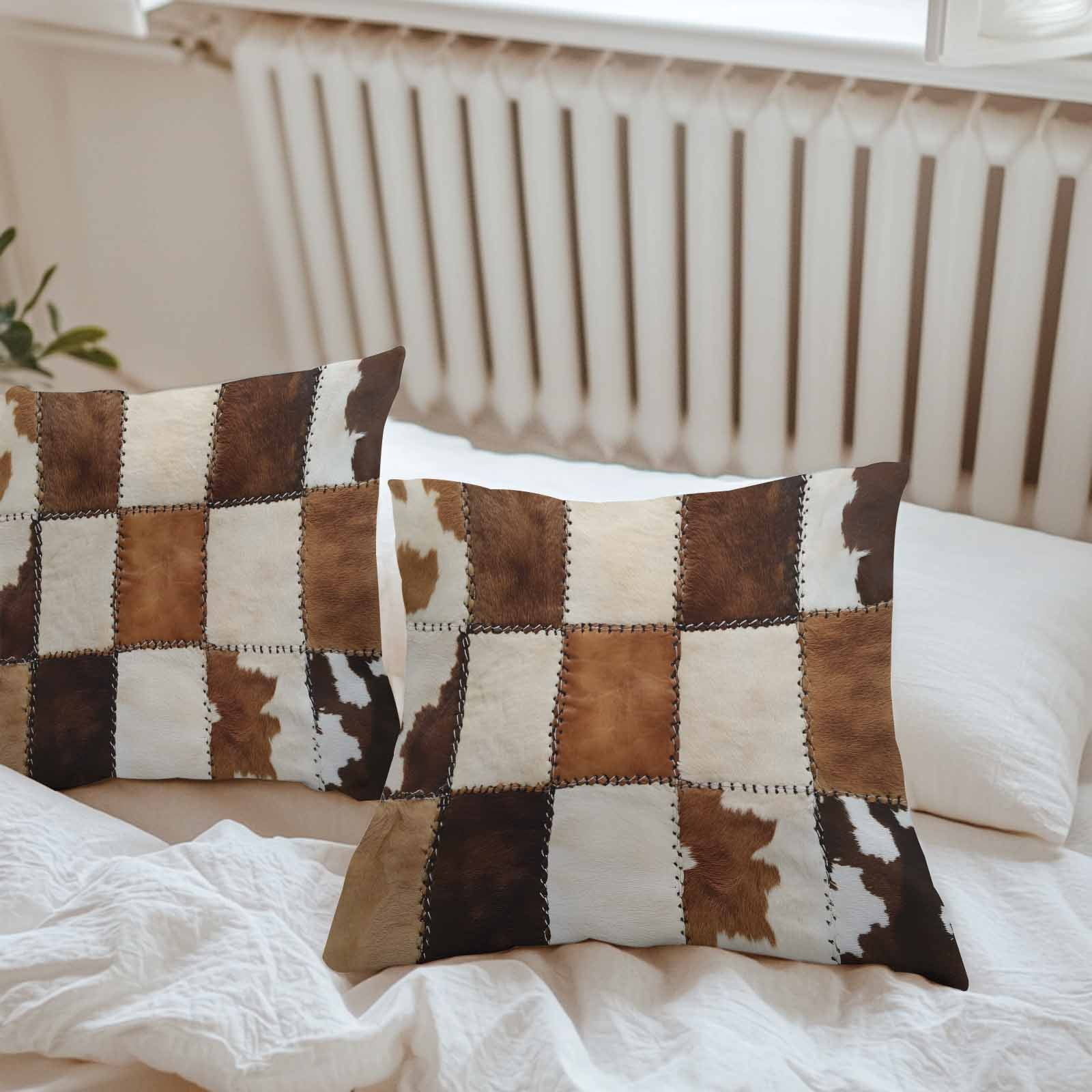 Waterproof Throw Pillow Covers Set of 2, 24x24 Inch Abstract Cowhides Decorative Pillowcases Outdoor Pillow Slip Cushion Covers Set for Couch Tent Brown Beige Animal Fur Texture